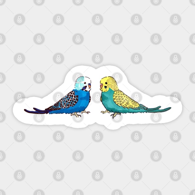 Budgie - blue mutation and Graywing in green line Sticker by CMCdoodles